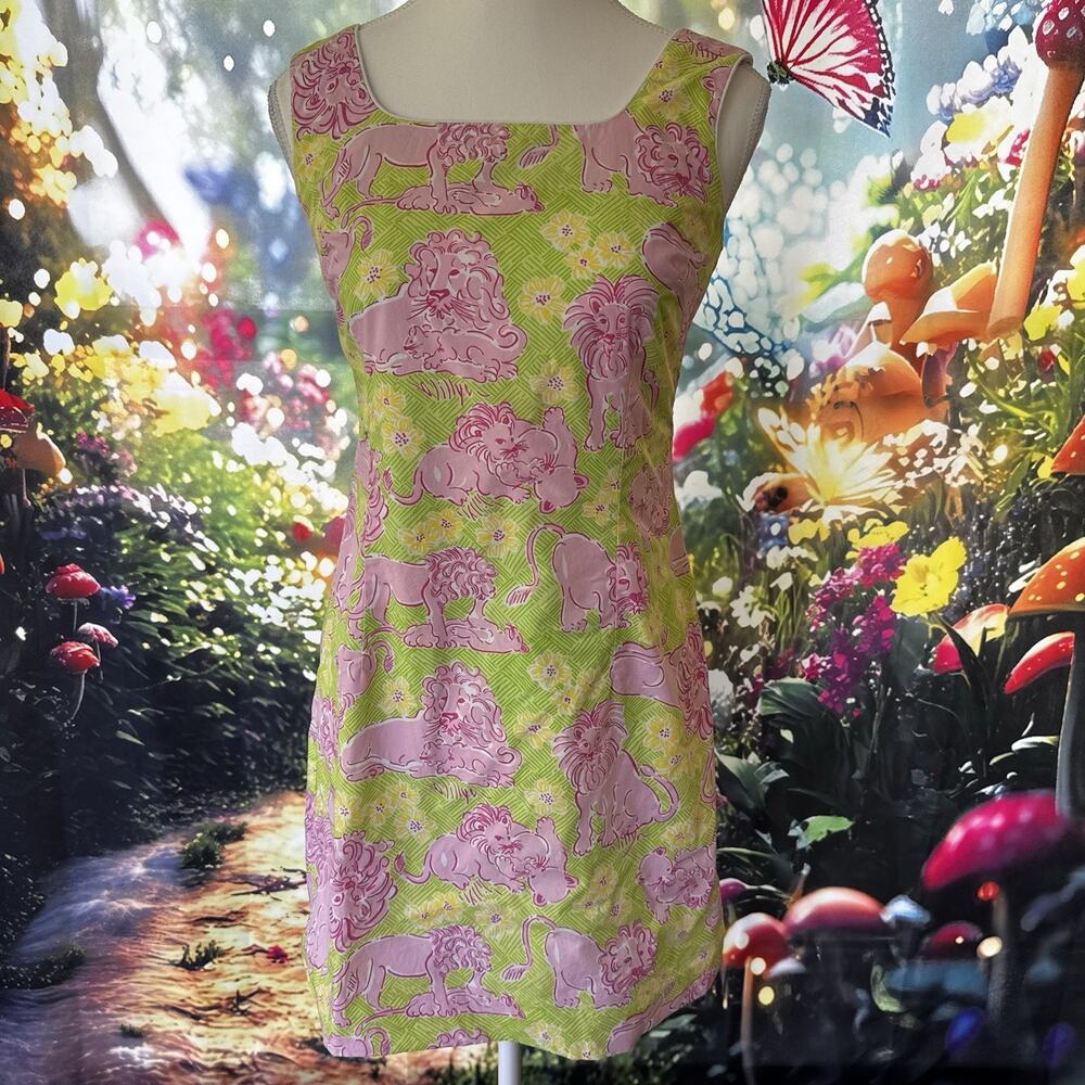 VTG 90s Lilly Pulitzer Dress Size 2 Frolicking Lions Shift White Label Rare